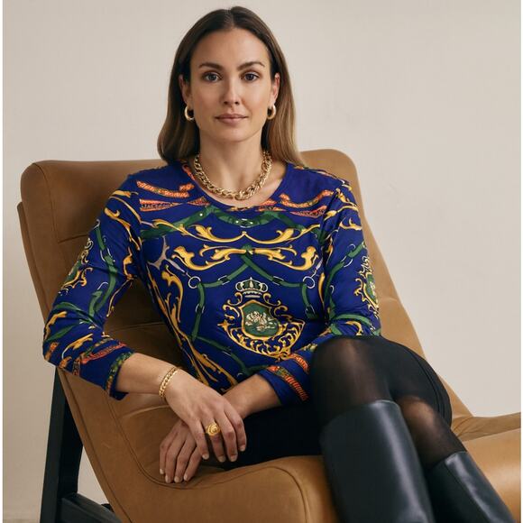 J. MCLAUGHLIN Catalina Cloth Navy Blue Horse Bridle Equestrian Top Sz L {M5} - Picture 1 of 5